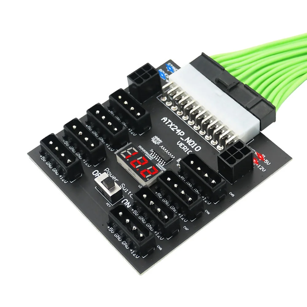 

New Arrival PSU ATX 24Pin Power Supply Breakout Board with LED Voltage Display With 4 Pin and 6Pin power connector, Black