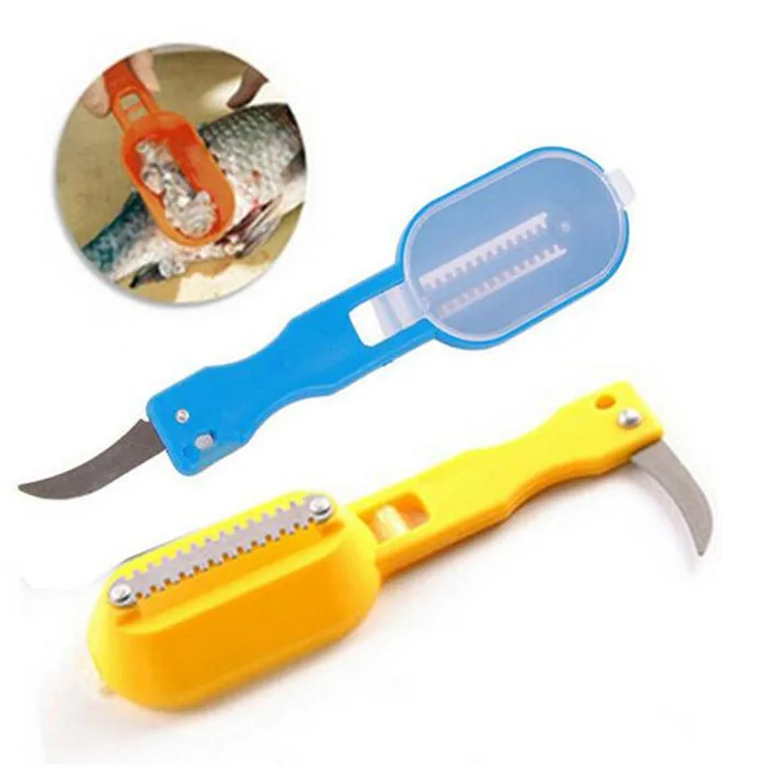 

H596 Home Kitchen Tools Multi Function Solid Colour Fish Scales Scrapper PP Stainless Steel Blade Fish Scale Removing Brush, Multi colour