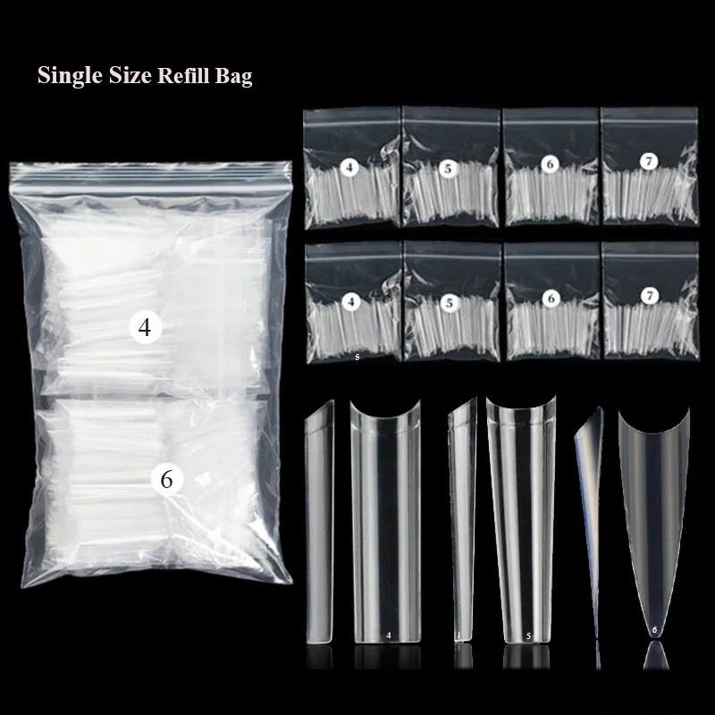 

Refill Bag Single Size Nail Art Tip 4.5.6.7 ABS No C Curve XXL Coffin Nail Tips XXL Square No C XXL Stiletto Tips