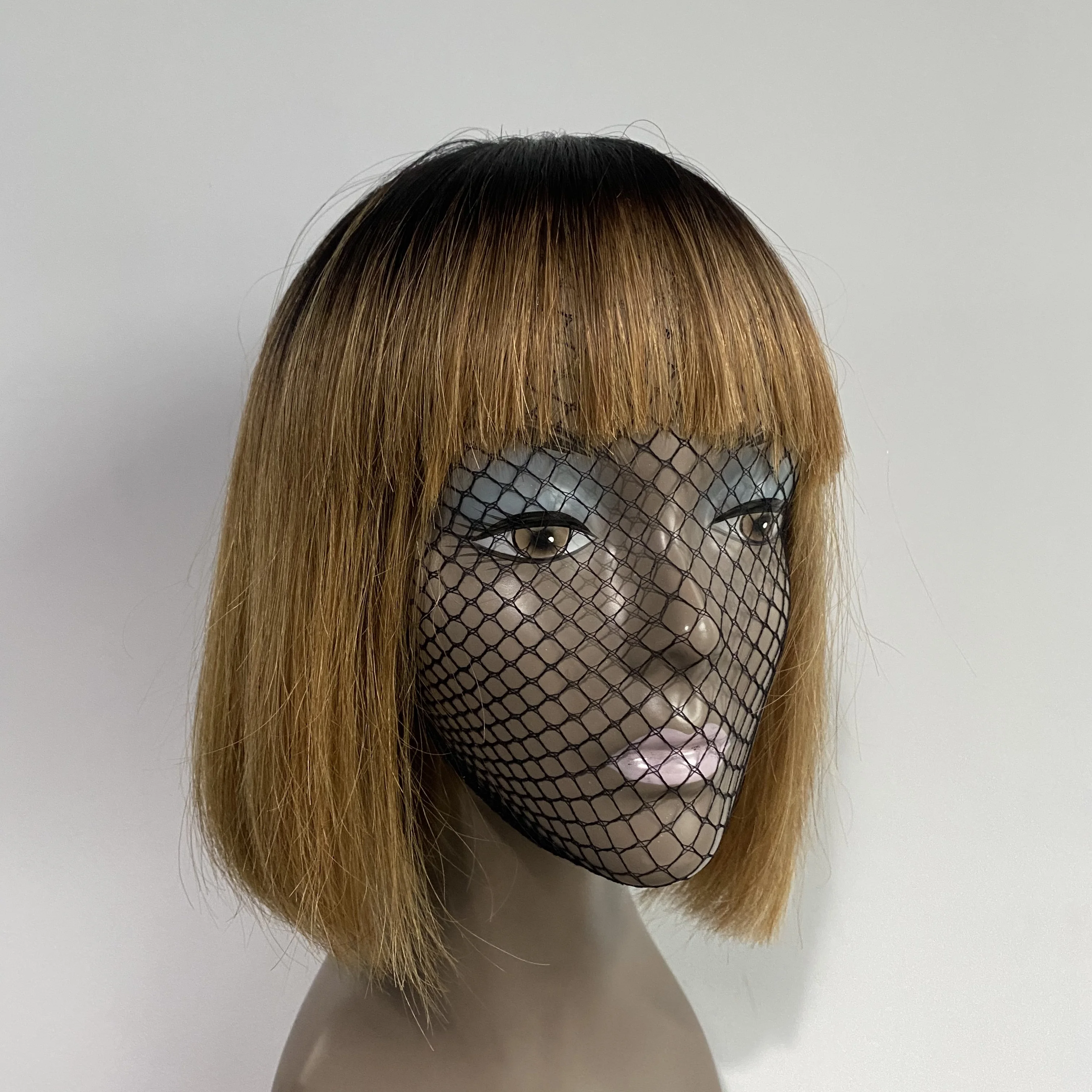 

Two tone 1b/30 color machine made human hair bob wig with fringe