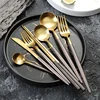 Coffee Gold Cutlery Set Western 18/8 Stainless Steel Tableware Home Spoon Fork Knife Kit Dinnerware Sets tableware