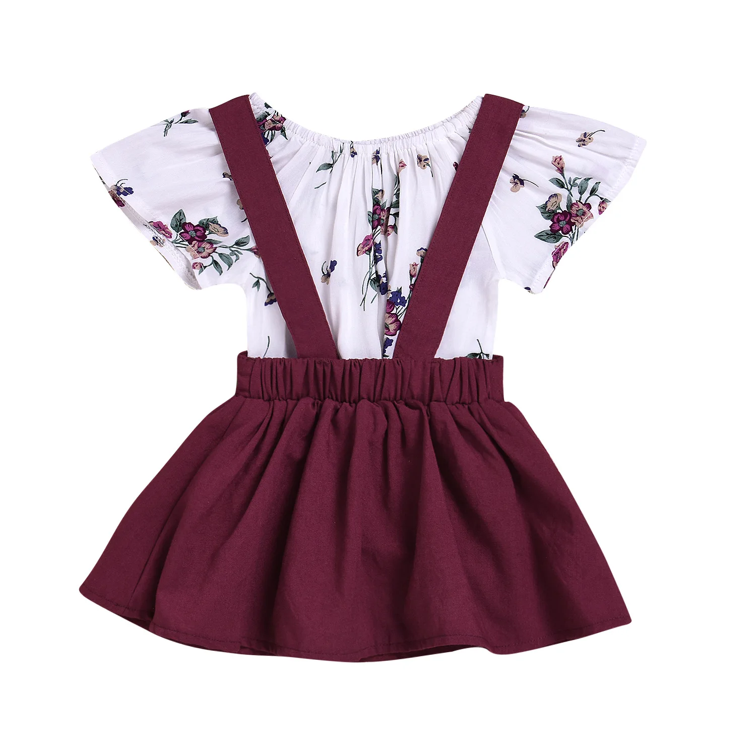 

Infant Baby Toddler Girls' Ruffled Sleeve Top and Floral Suspender Skirt Sets Suspender Skirt Shamrock Clover Dresses