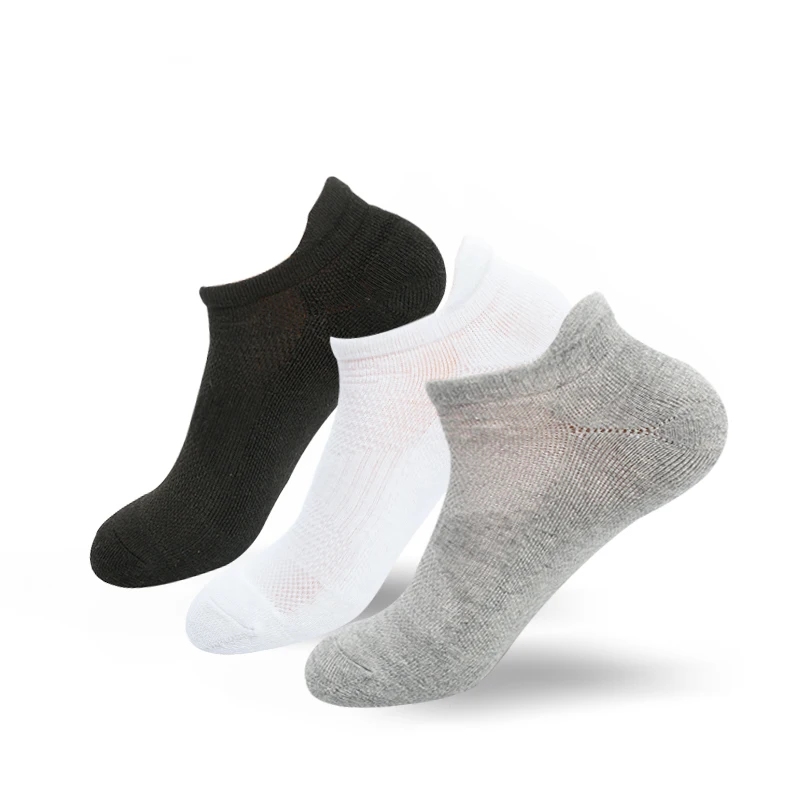 
Black white and grey mesh men sport ankle socks short cotton custom socks oem fashion plain no show athletic socks 