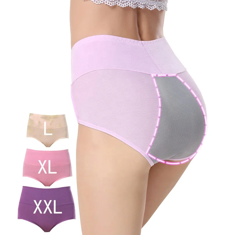 

1860 Women Plus Sizes High Waist Period Briefs Cotton Underpants Wholesale Bamboo Menstrual Leakproof Panties, 8 colors