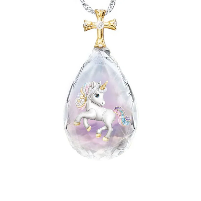 

2021 new drop-shaped pink cartoon cute unicorn necklace pendant