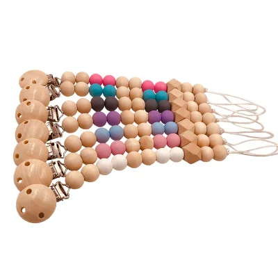 

Baby Pacifier Clip Chain Wooden Beads Dummy Clip Chupetas Soother Chew Pacifier Clips Leash Nipple Holder Teether Anti-Drop Rope