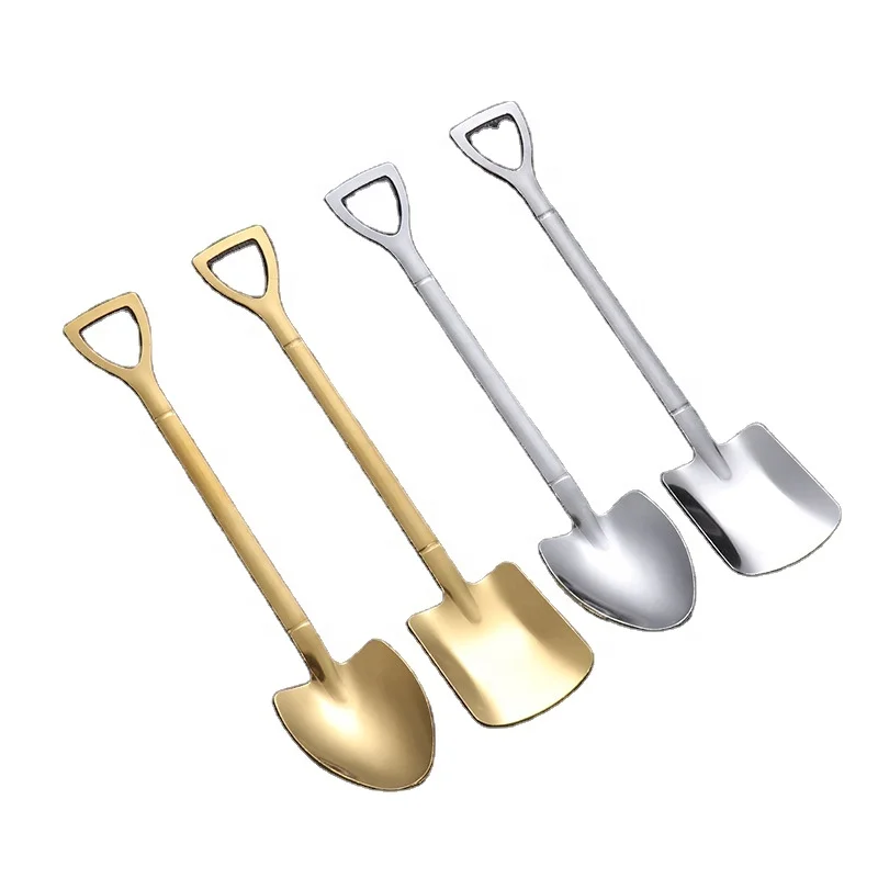 

High Quality Cutlery Stainless Steel Retro Iron Shovel Ice Cream Spoon Scoop Creative Spoon tea-spoon Tableware, As the picture