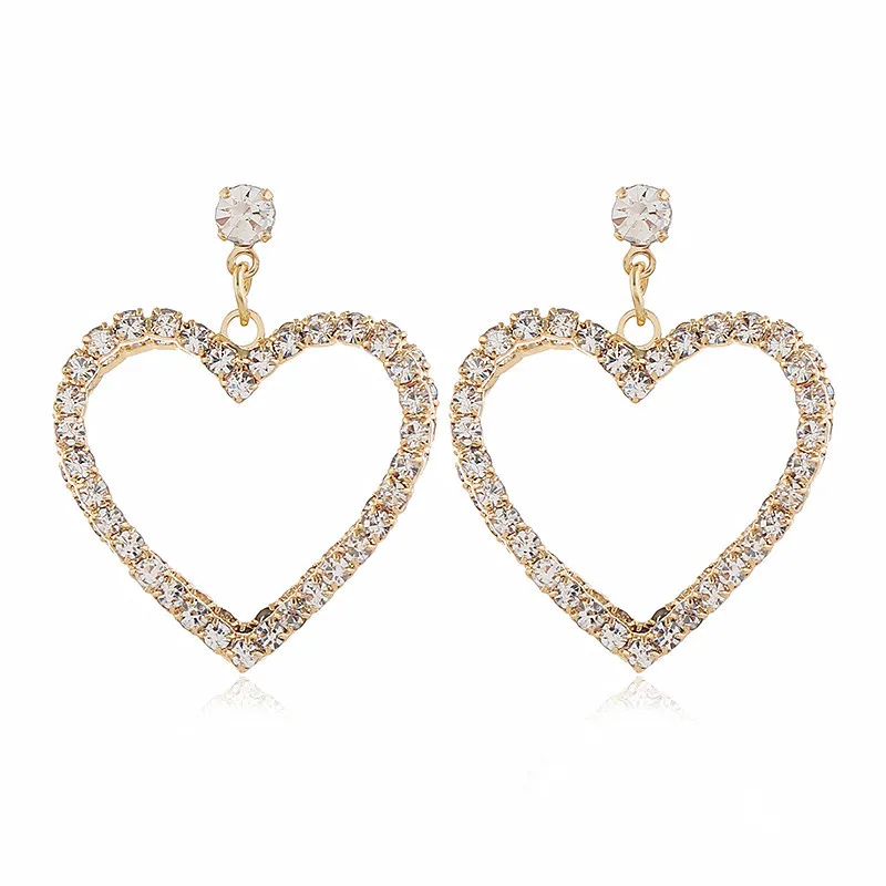 

Wholesale Sparkling Heart Dangle Earring Crystal Rhinestone Heart Earrings, As picture show