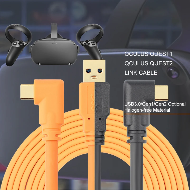 

Orange Color Fast charging usb A male to 90 degree usb type c male data charger VR cable