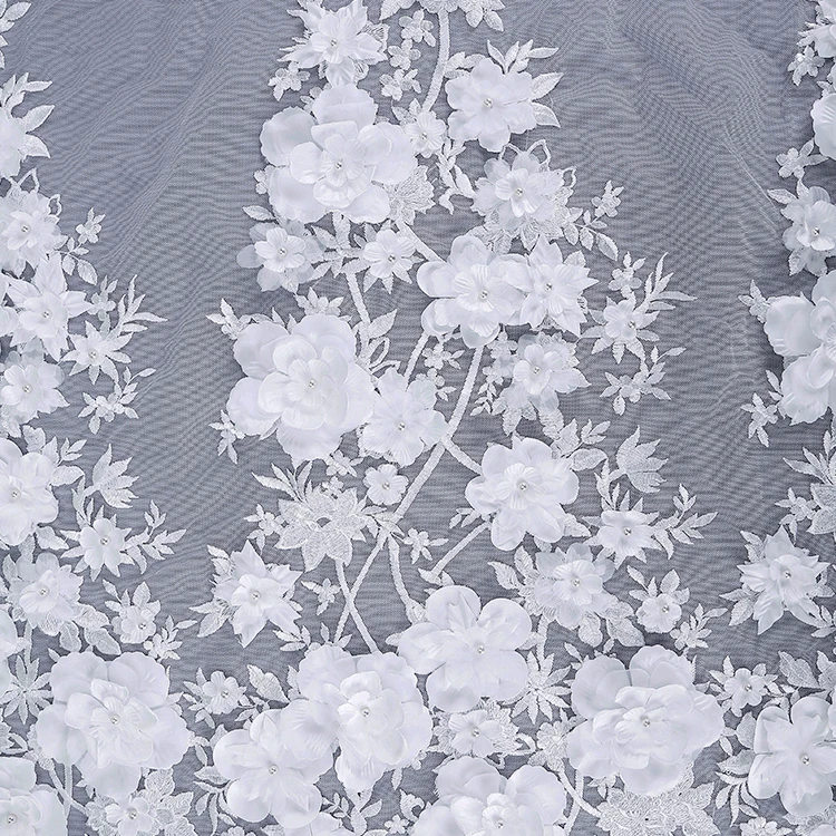 

MX108 3D Floral Tissus Textile Accessories Garments Tulle with Embroidery Laces Material Women 3D Flower & Beads Embroidery Lace
