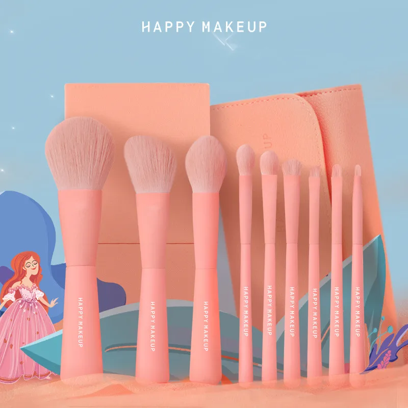 

Happymakeup 9pcs High Quality Wholesale Private Label Luxury soft hair vendor pink makeup brush set