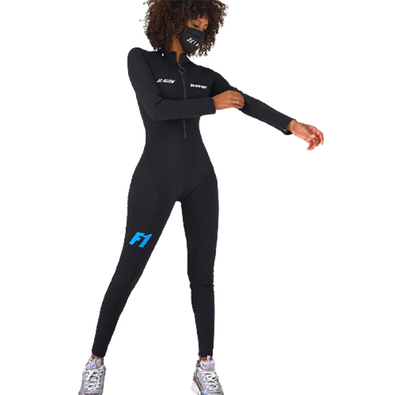 

K20Q10786 2021 New sporty one-piece fashion print stand neck BODYSUIT Women's sportswear