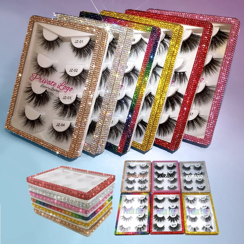 

Wholesale Vendor Own Brand 4 Mixed Style Multi Pack False Eyelash 25 mm Mink Lashes Bling Crystal Box Empty Rhinestone Pack Case
