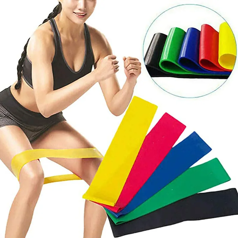 

Yoga Elastic Stretch Band Resistensi Adjustable Custom Heavy Straps Soft Training Fitness Colorful Resistance Band, Black, red, yellow, blue, green