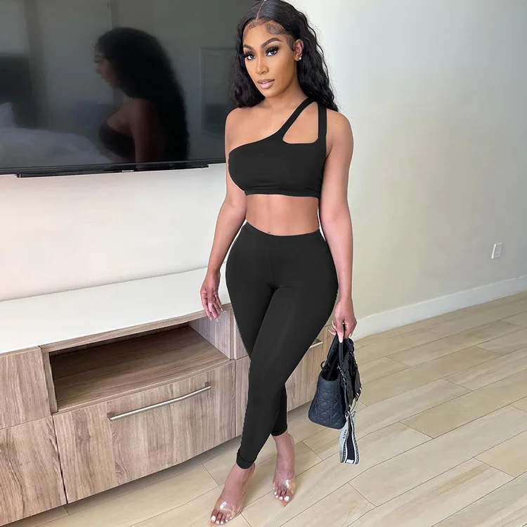 

2021 New Fashion 2 Piece Pants Set Women Tracksuits Crop Top Joggers Two Clothing