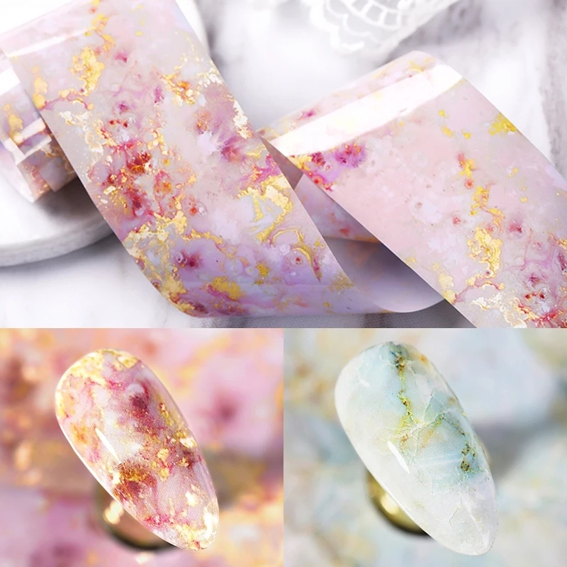 Hot Selling Marble Series Nail Foils Pink Blue Foils Bright Marble Nail Art Transfer Sticker Paper