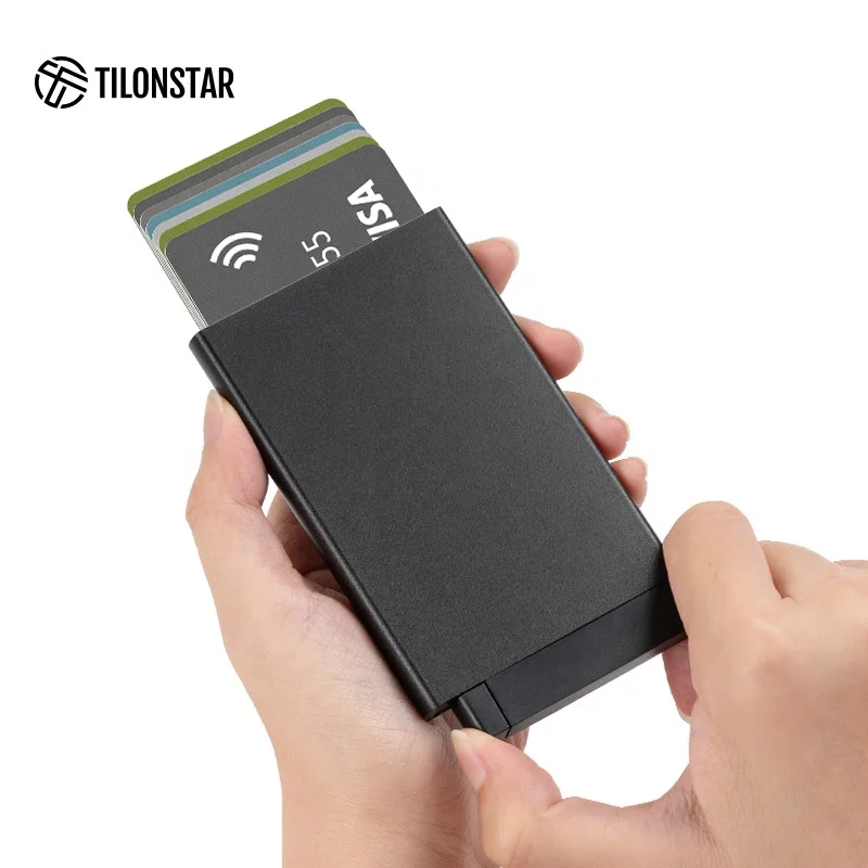

High Quality Slim RFID Wallet Minimalist Pop Up Wallet Card Holder Case Aluminum Smart Wallet