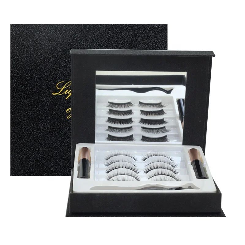 

Five pairs of two eyeliner with magnetic eyelashes false eyelashes support custom logo natural comfort thick models
