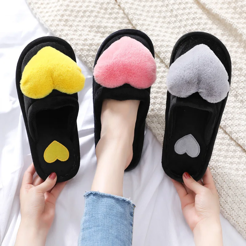 

2020 Autumn And Winter Ladies Cotton Slippers Anti-slip Warmth Korean Love Printed Cartoon Sandals Heart Women Slippers, Picture color
