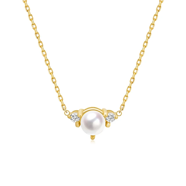 

Women's 18K Gold Chain Necklace with Natural Akoya Pearl and Diamond Sidestone Wholesale Free Shipping