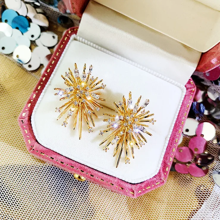 

Fashion Women Jewelry Zircon Crystal Firework 10k Stud Earrings