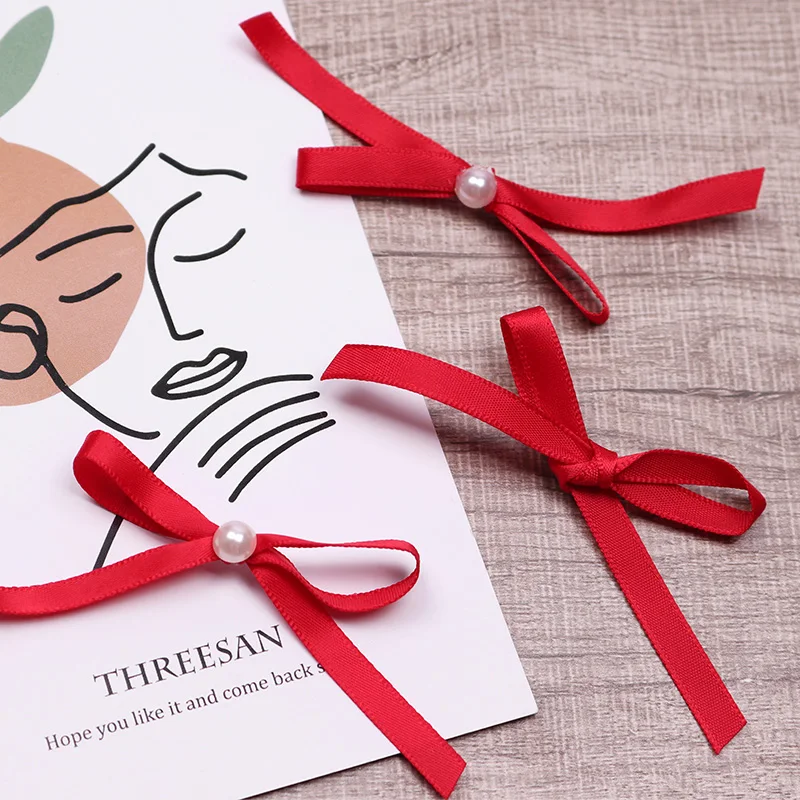 
Small Satin Ribbon Bow With Pearl For Lingerie Decoration 