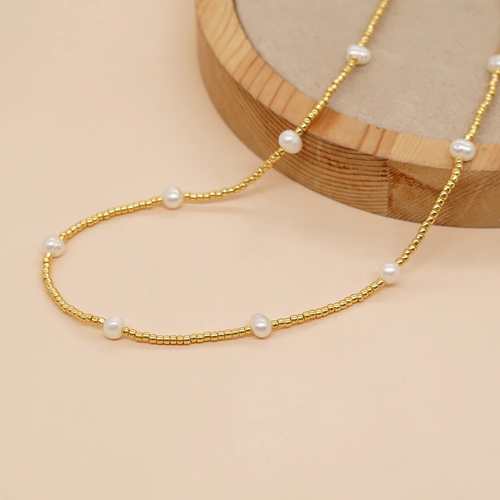 

Go2boho Luxury Freshwater Pearl Necklace Women Choker Bohemian Handmade Fine Golden Chain Fashion Jewelry Miyuki Bead Necklace