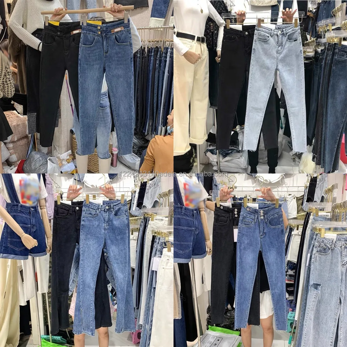 

Ladies High-waist jeans Denim pants loose wide leg elastic waist jeans for women