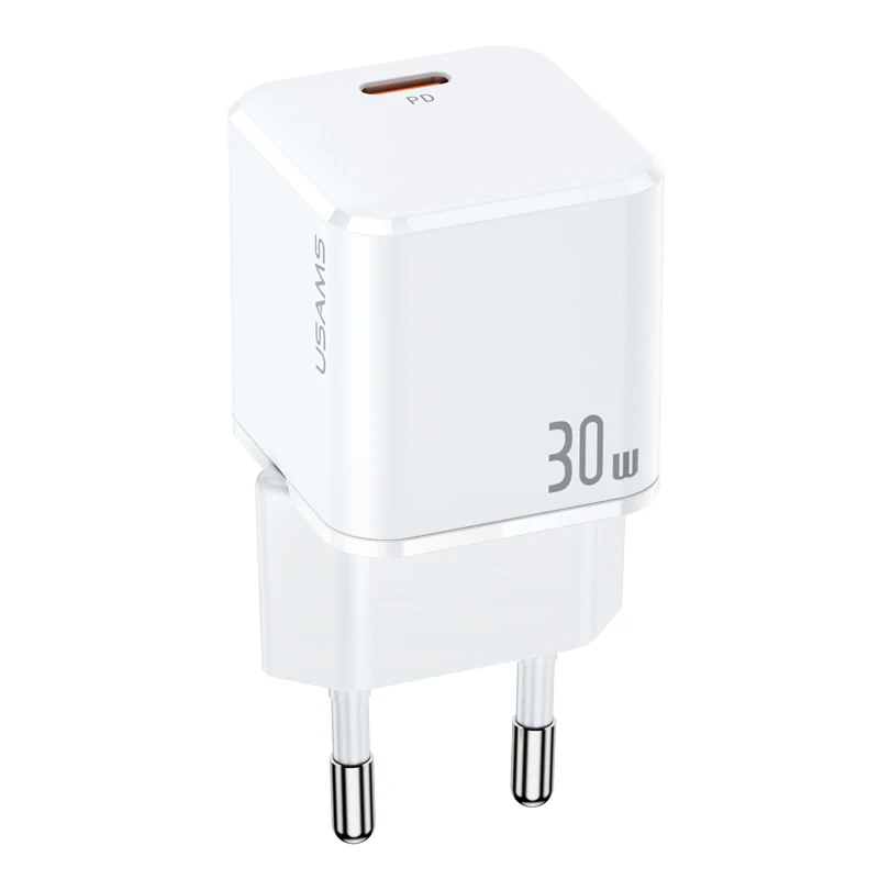 

USAMS 2021 new PD 30w super Mini usb wall charger type c fast charging qc 3.0 usb c pd charger adaptor, Black white