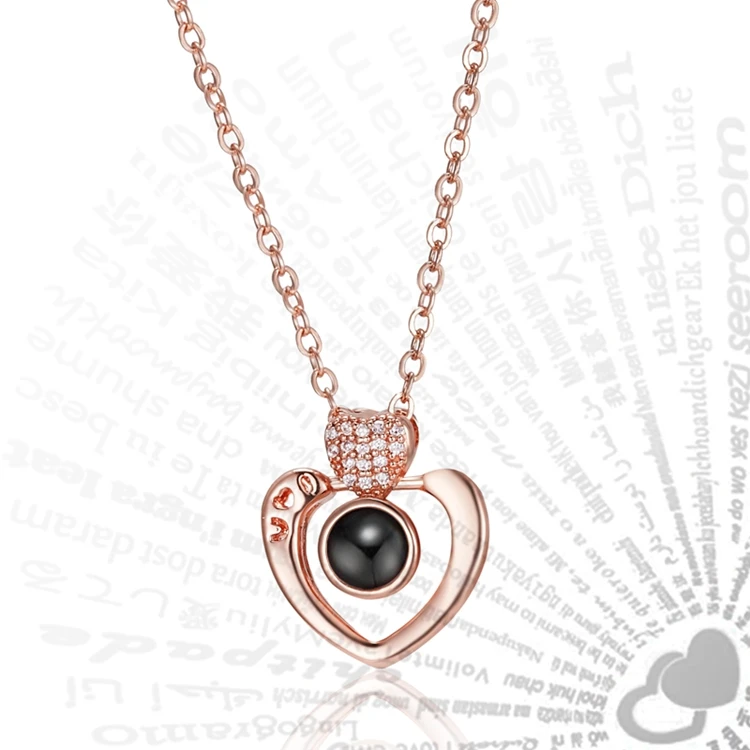 

Romantic Love Memory 3 Styles Heart Projection Pendant Jewelry I Love You 100 Languages Necklace For Women Gift, As the picture
