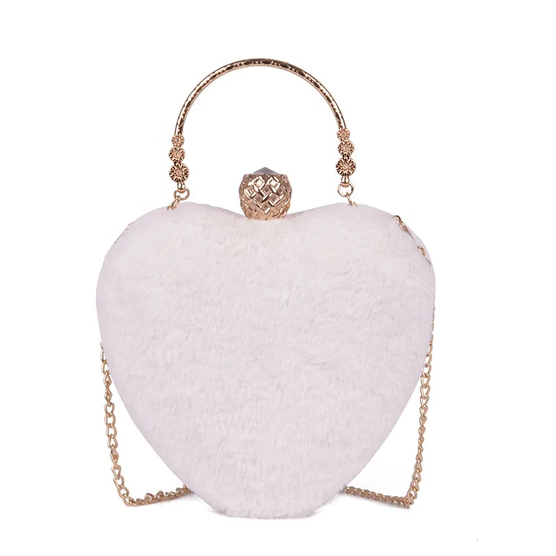 

Fluffy Heart shape Crossbody Shoulder Fashion Fur Purses for women hand bags, 5 colors