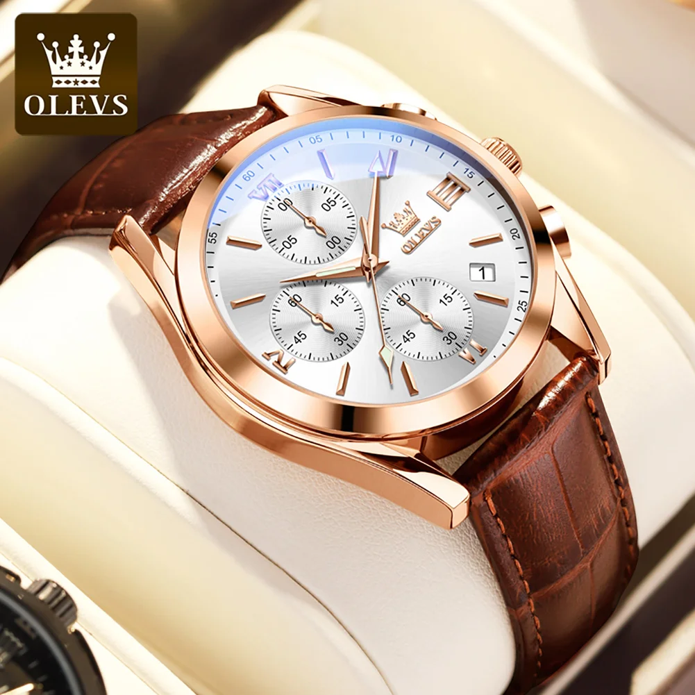 

OEM Watches Leather Brown Chronograph Watches Quartz Digital Wholesale Supplier Brand Men Wristwatches