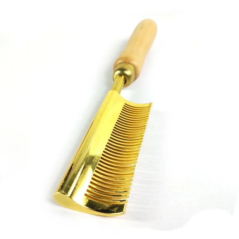 Metal Brass Teeth Press Comb,Hair Styling Tools Straightener Wooden