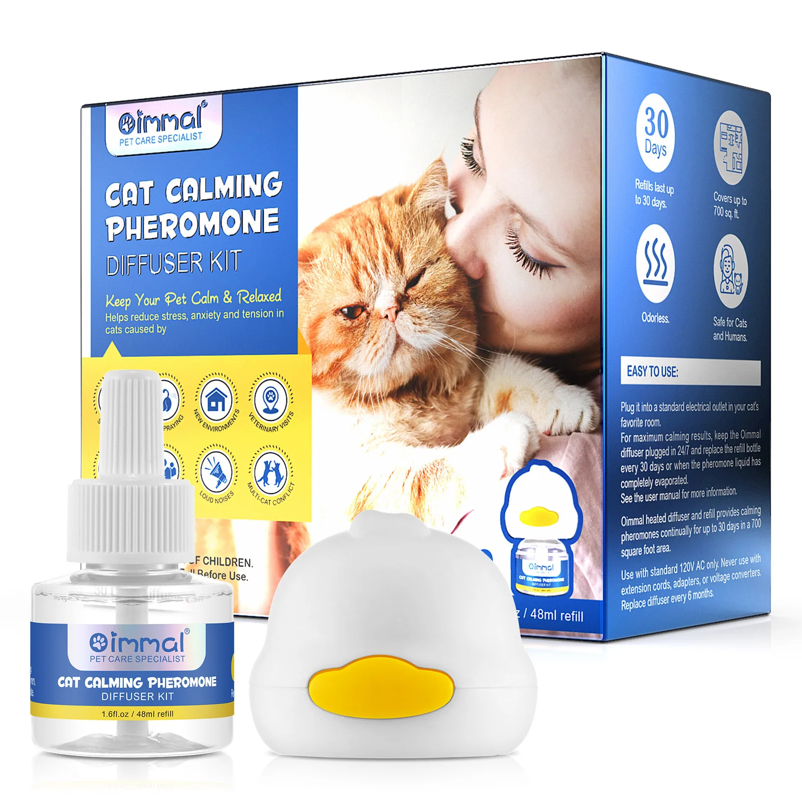 

OIMMAI pet anti anxiety natural de-stress plug-in diffuser pet enhanced cat calming pheromone diffusercat calming pheromone