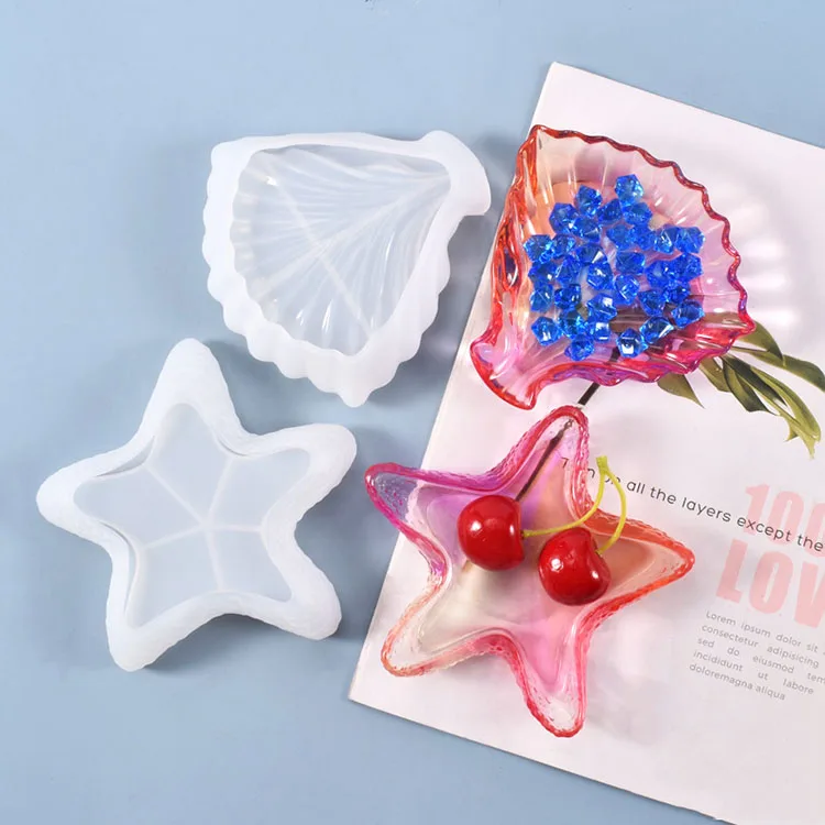 

2 Bar Resin Molds Silicone Crystal Epoxy Eold shell sea star Dish Fruit Accessories Storage Box Diy Silicone Mold Wholesale