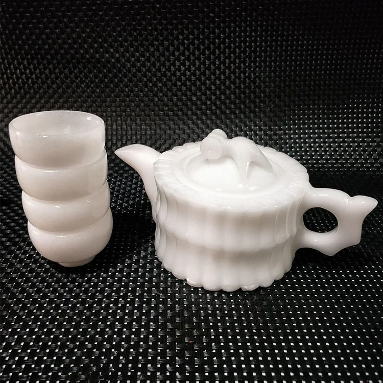 2022 Wholesale Natural Green Jade Tea Sets with Home Decorative Goods Tea Pots Cup Sets Jade Teapots Gem Stones