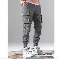 

2019 Men Multi-pocket Elastic Waist Design Harem Pant Street Punk Hip Hop Red Casual Trousers Joggers