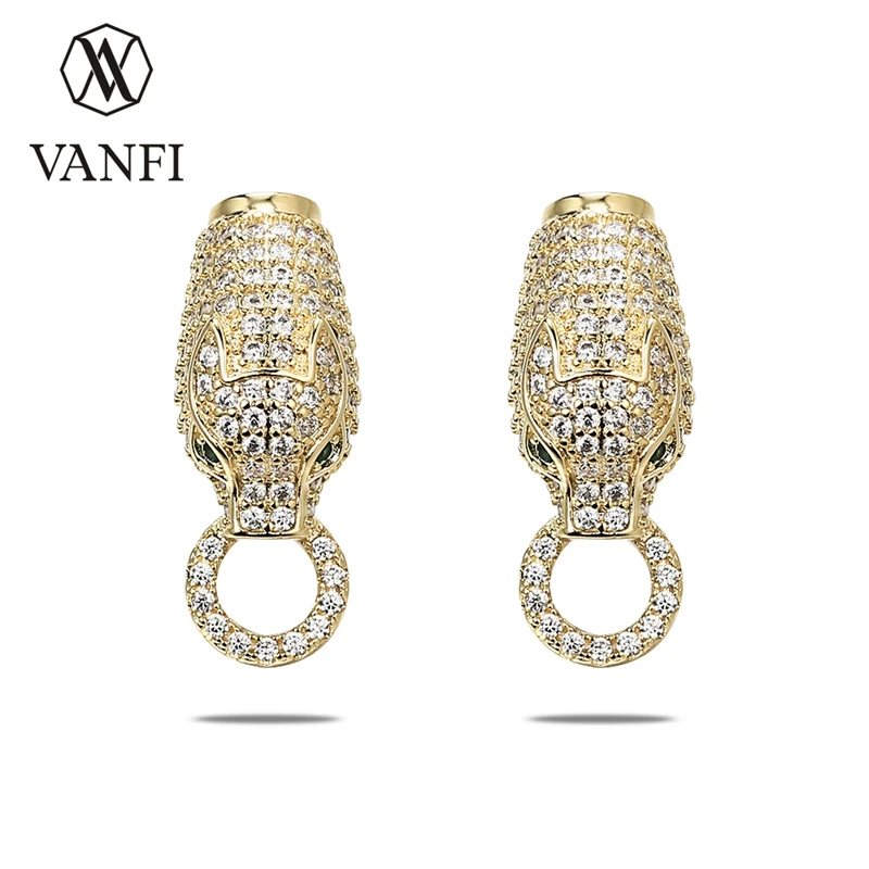 

VANFI Leopard Luxury Stud Earrings Cubic ZIrconia White and Green Stone Panther Animal Stud Earrings, As picture