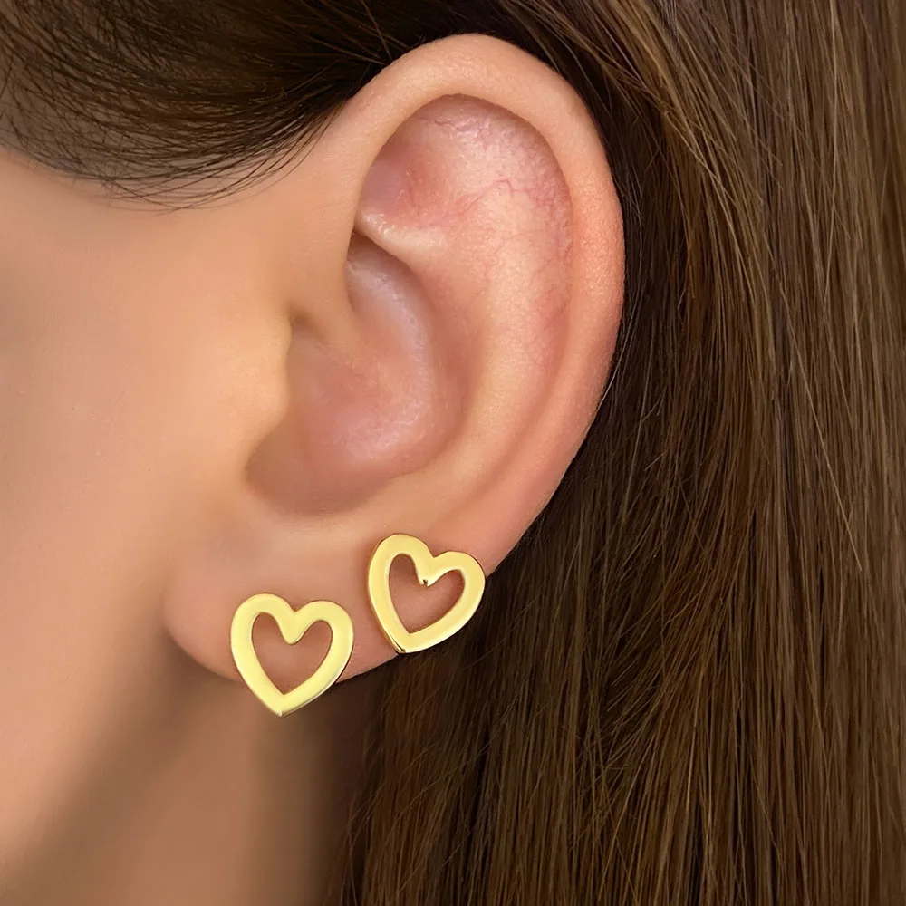 2026 New Arrival Trendy 18k Gold Plated Tiny Hollow Cute love Heart Stud Earrings for Women