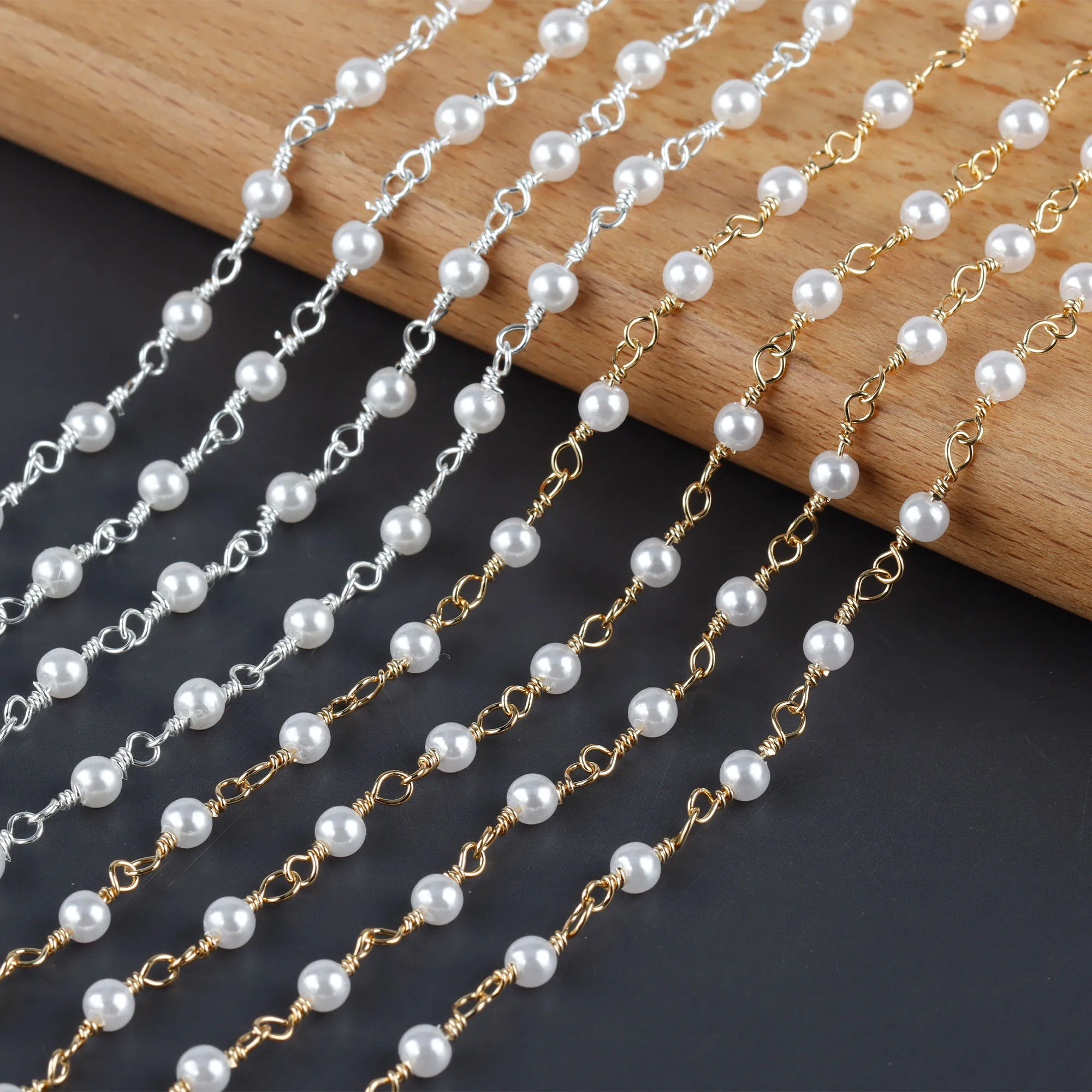 

Fashion 18K Gold Plated Plastic Pearl Chain Diy Necklace Bracelet Jewelry Making Accessories C199, Gold,silver