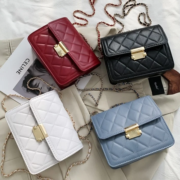 

Internet popular 2021 new women's bag Western fashion square Geling chain one-shoulder messenger bag, Black,white,red,blue