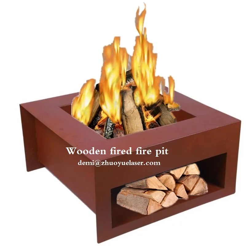 

Hot sales large size 29.5'' Corten steel wood burning fire pits outdoor BBQ grill with wood storage, Rusty