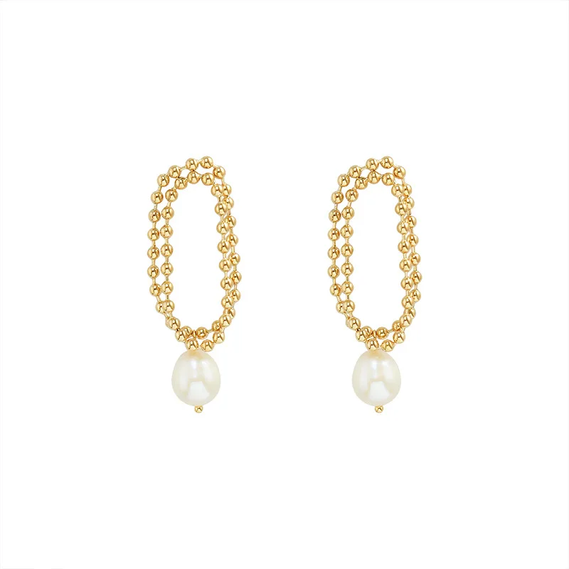 

Shangjie OEM aretes Fashion Vintage Gold Plated Earrings 316L Stainless Steel Bead Earrings Jewelry Freshwater Pearl Earrings