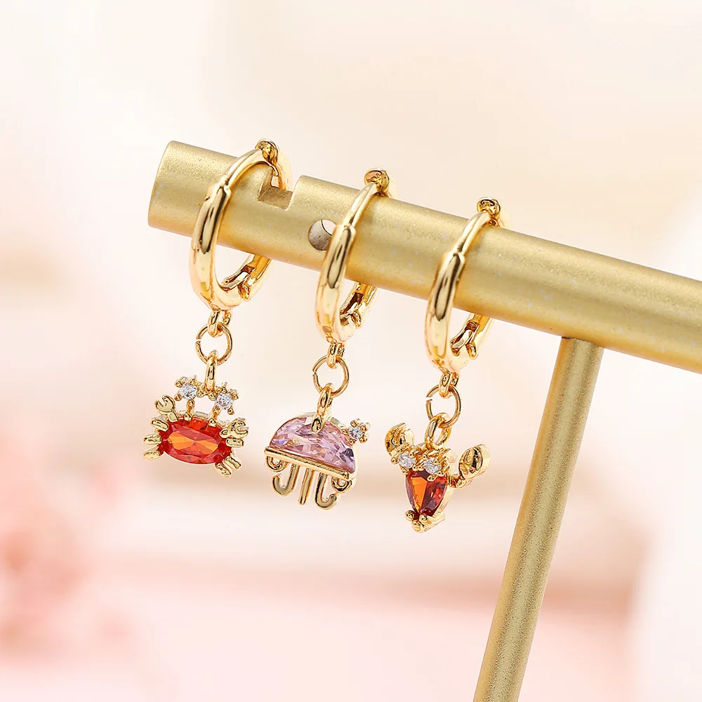 

INS New Arrival 18K Real Plated Cute Jellyfish Drop Earrings for Women Crystal Ocean Animal Dangle Earrings, Golden