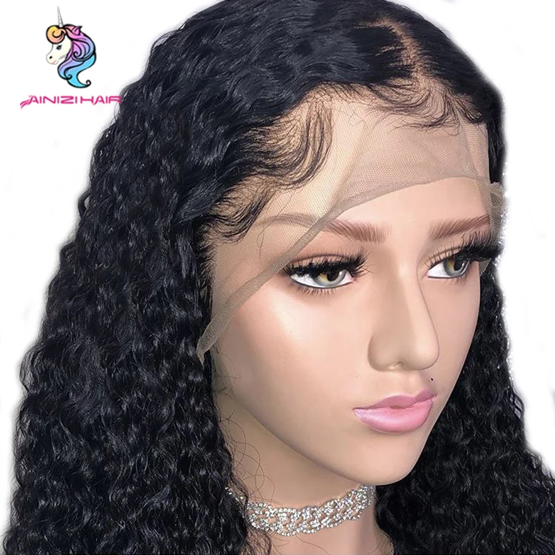 

Ainizi cuticle aligned hair 13x4 9a remy Brazilian 180% density afro wig kinky curly lace front human hair wigs for black women