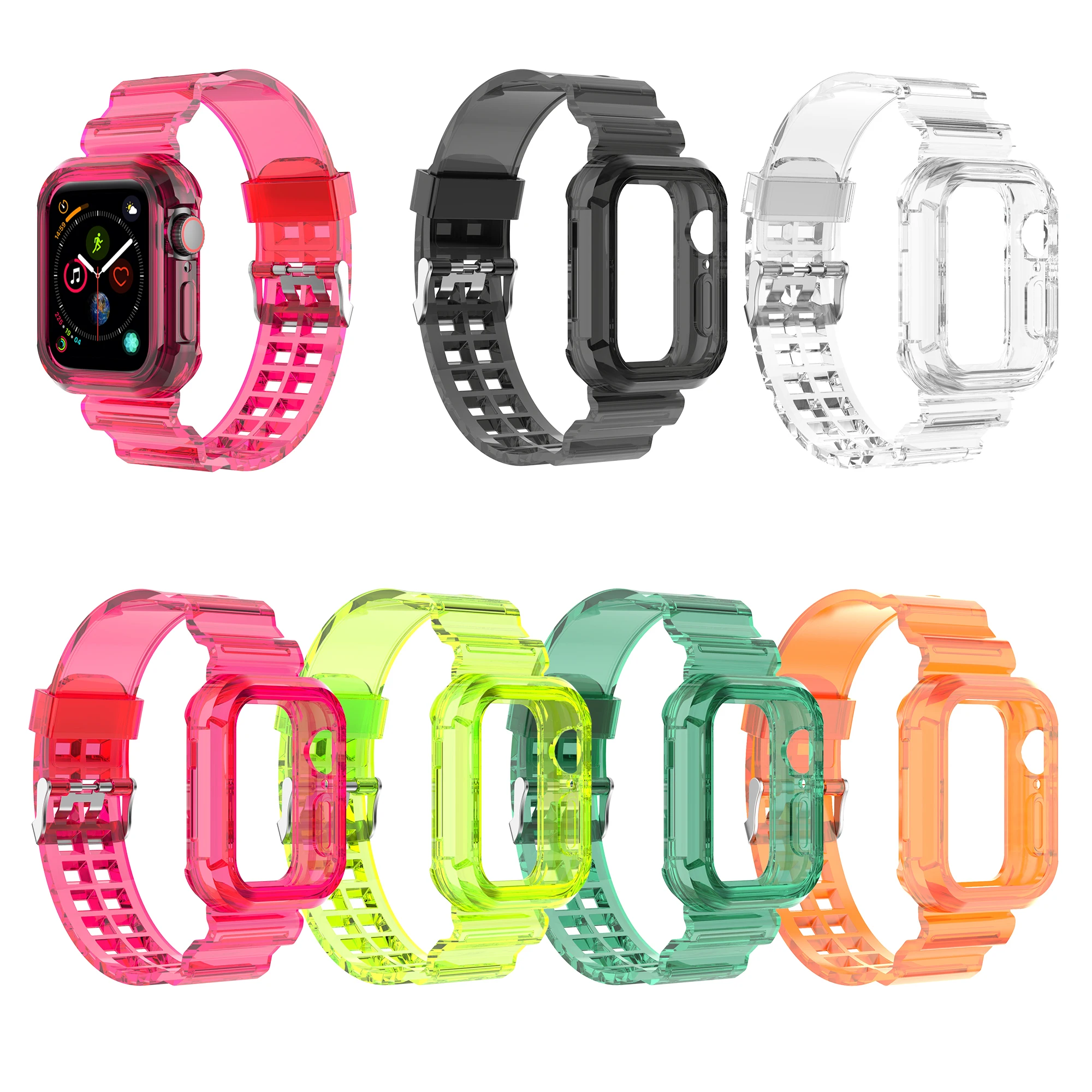 

Tschick For Apple Watch Wristband Series Newest Sport Strap 6 SE 5 4 3 Silicone Transparent for iWatch Strap 38mm 40mm 42mm 44mm, Multi-color optional or customized