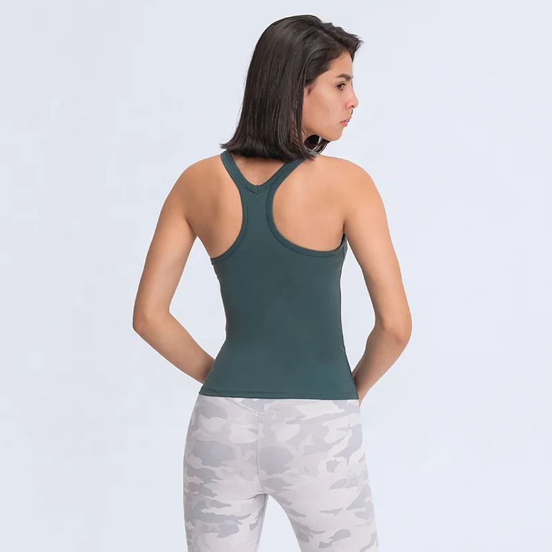 

wholesale Long Yoga vest women workout sets female Y-shaped back nude training fitness top with chest mat