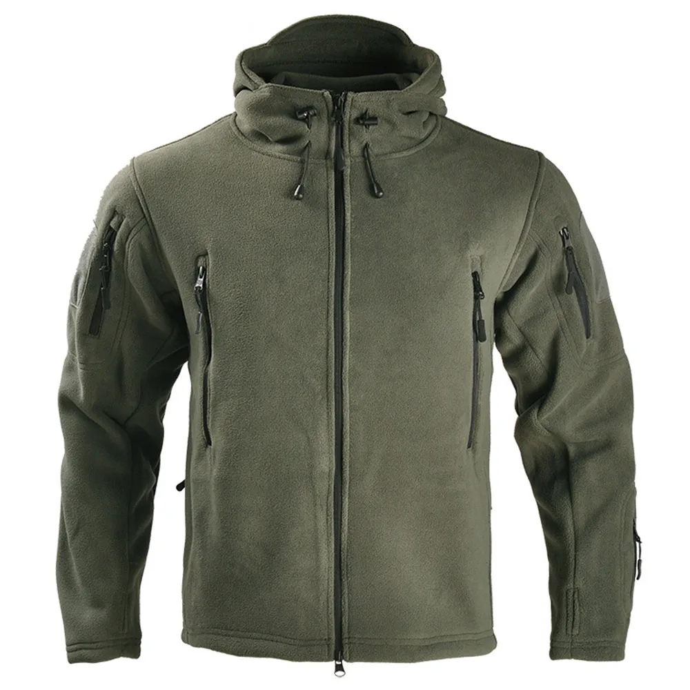 Sturdyarmor Men Camouflage Hunting Softshell Tactical Jackets Polyester Fleece Winter Hoodie with Hat