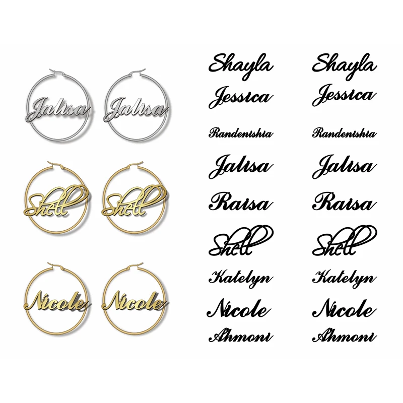 

Customized Name Round Earring Fashion Jewelry Stainless Steel Personalized Name Earrings