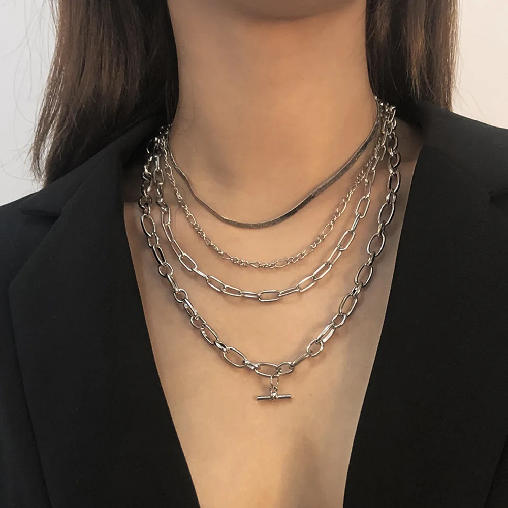 

4 Layer Necklace Jewelry Sets Alloy Long Chain Jewelry Choker Necklaces For Women